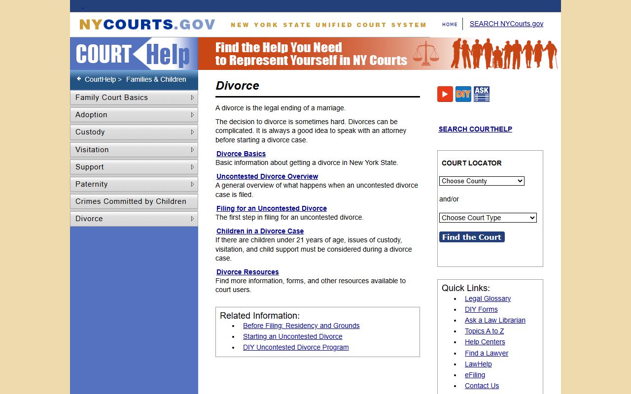 NYS CourtHelp divorce information for Hempstead divorce records