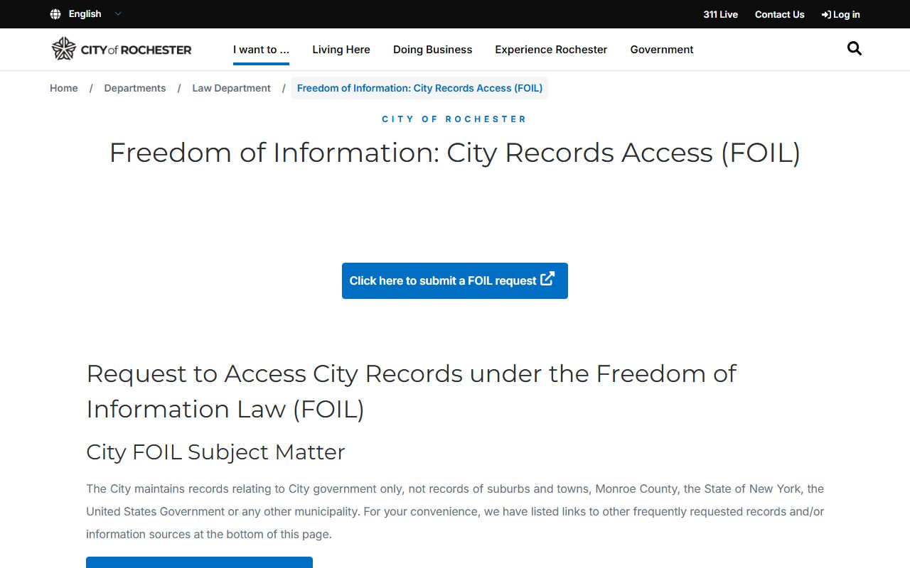 Rochester city records FOIL page for Rochester divorce records