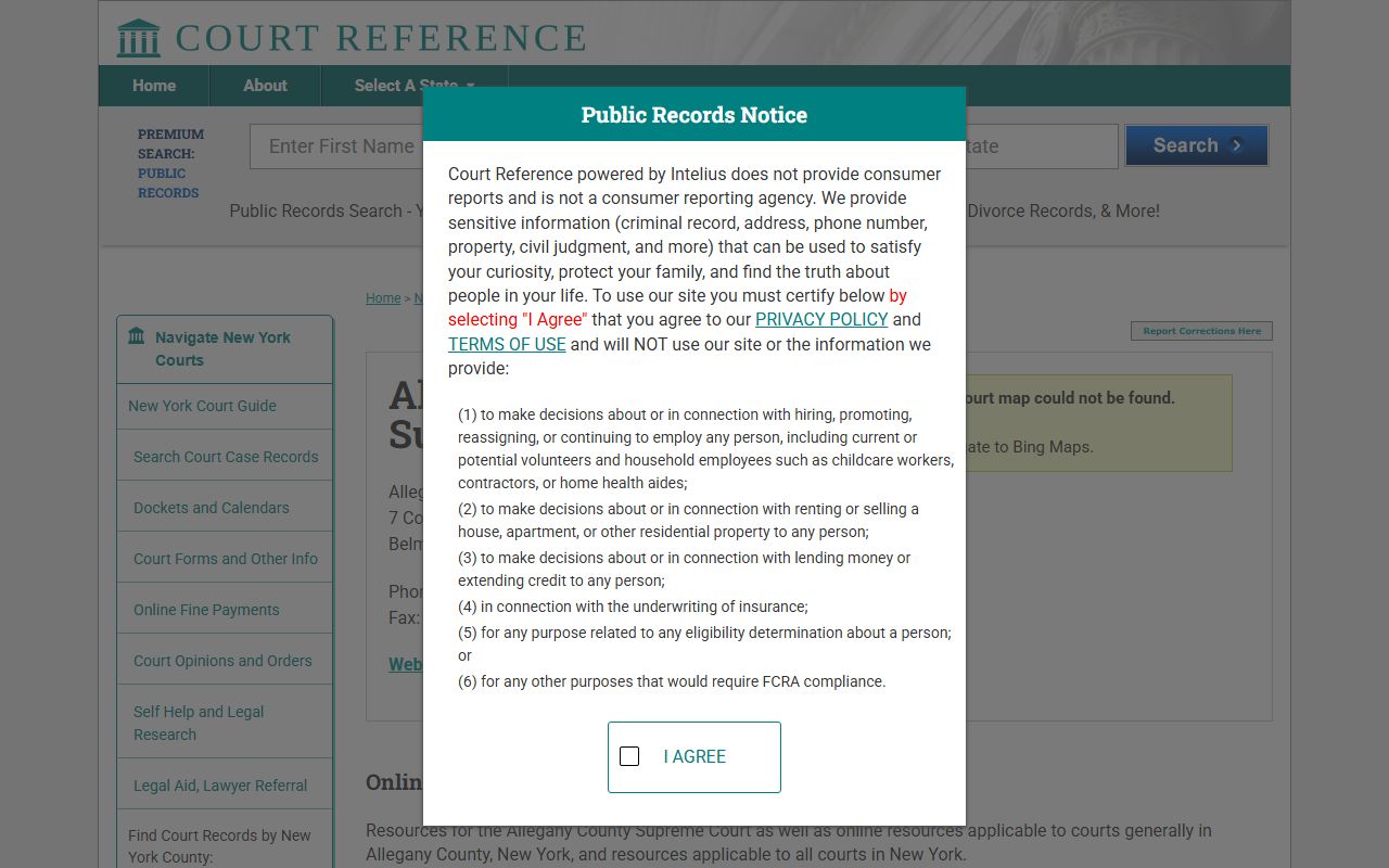 Allegany County Supreme Court information for divorce records