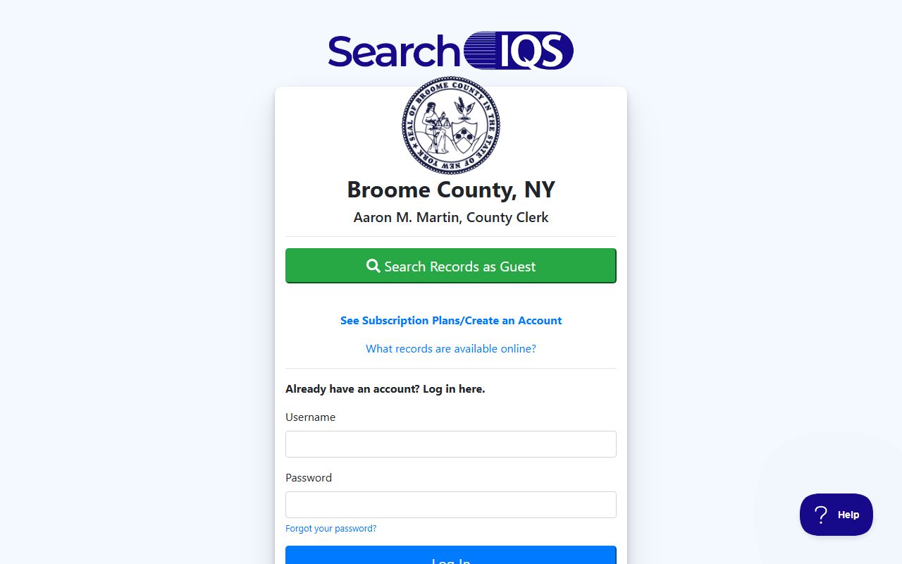 Broome County online records search portal for divorce records