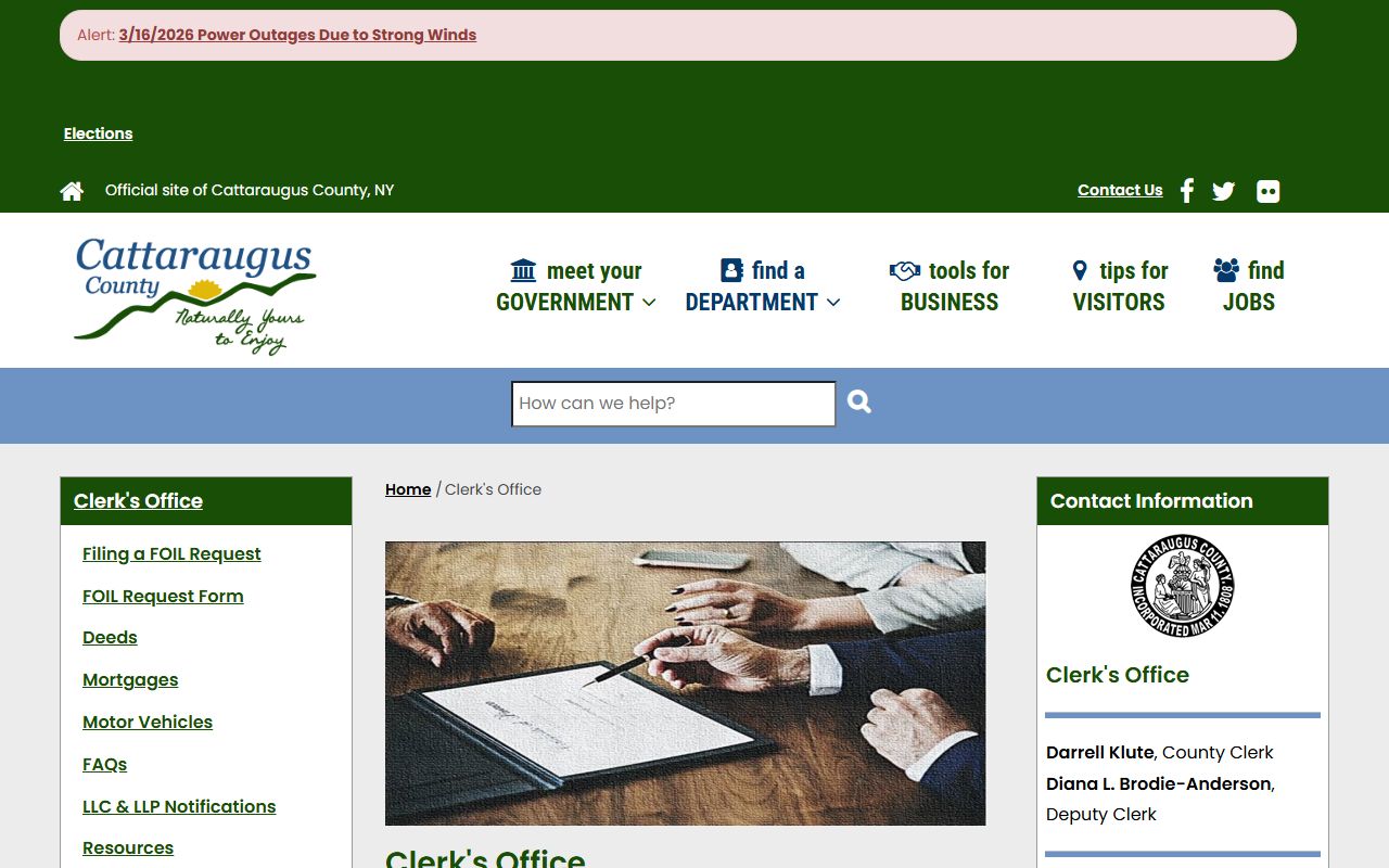 Cattaraugus County Clerk office page for divorce records information