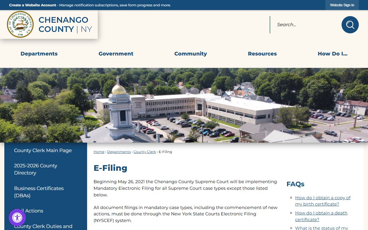 Chenango County e-filing information for divorce records and cases