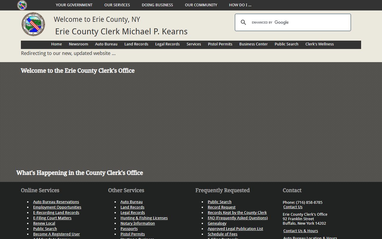 Erie County Clerk website for divorce records in Buffalo NY