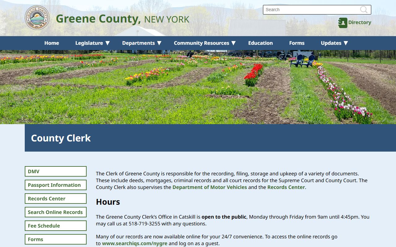 Greene County Clerk office page for divorce records