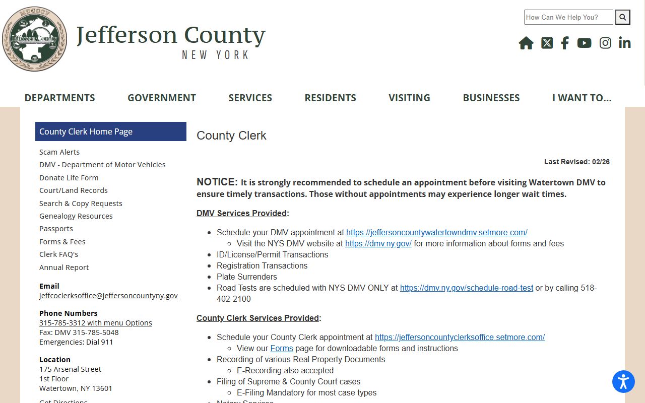 Jefferson County Clerk website for divorce records in Watertown NY
