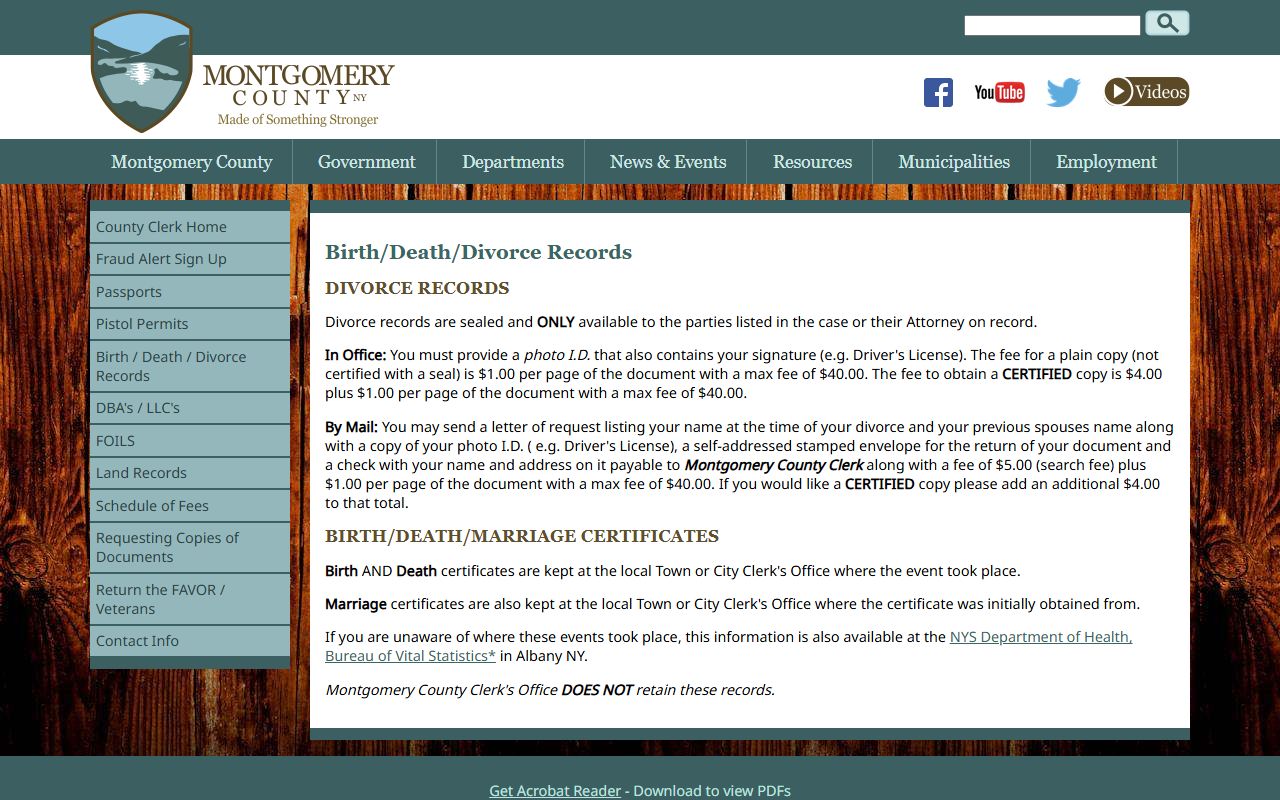 Montgomery County Clerk birth death divorce records page