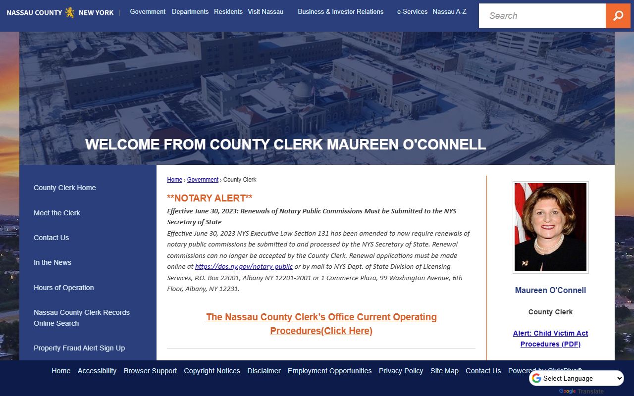 Nassau County Clerk office details for divorce records in Mineola