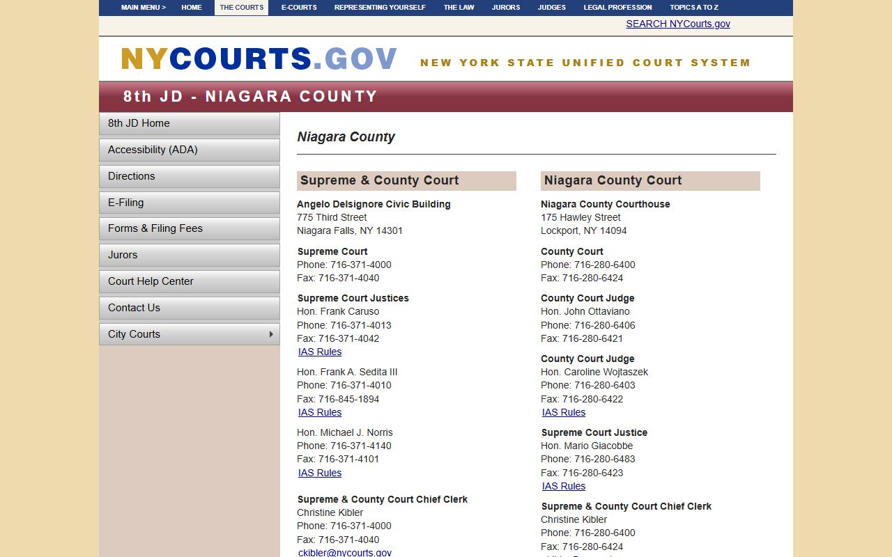 Niagara County Supreme Court page for divorce records