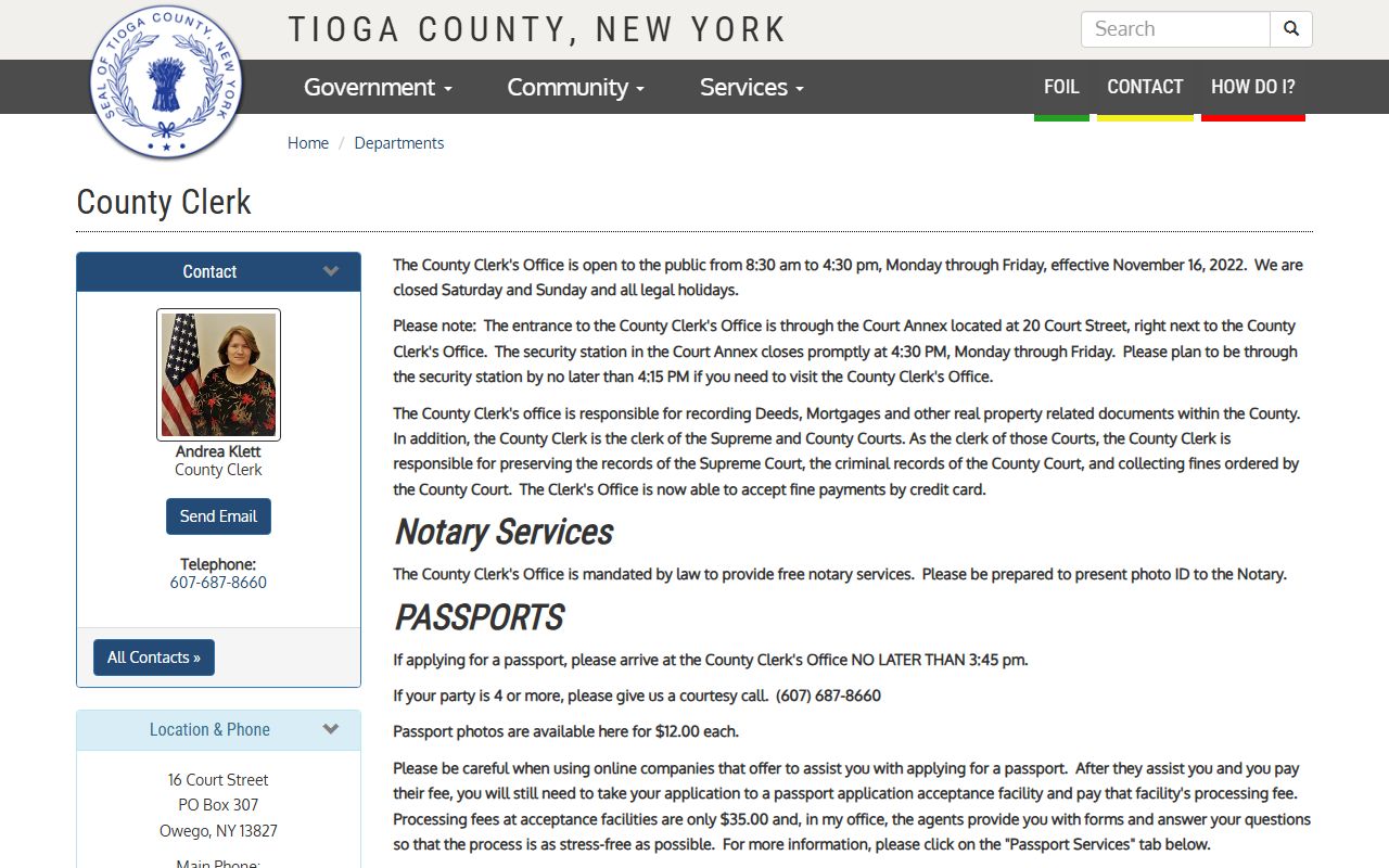 Tioga County Clerk website for divorce records