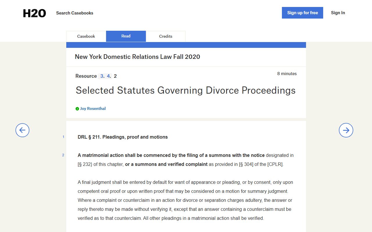New York Domestic Relations Law selected statutes for divorce records